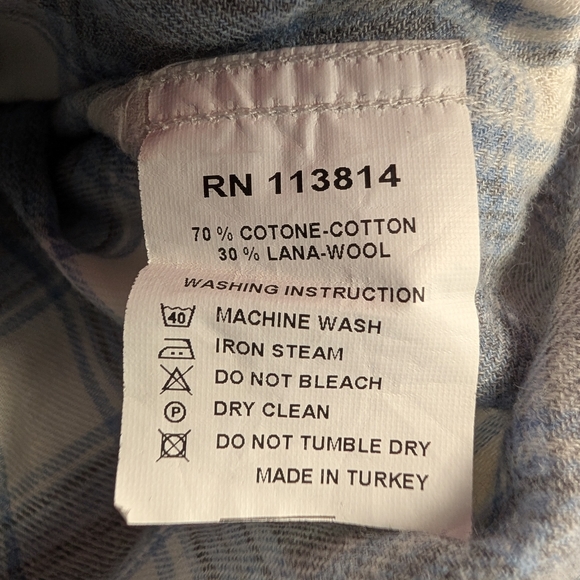 Billy Reid Blue Grey Plaid Cotton Wool Blend Standard Cut Button Up Shirt - M - Picture 14 of 15